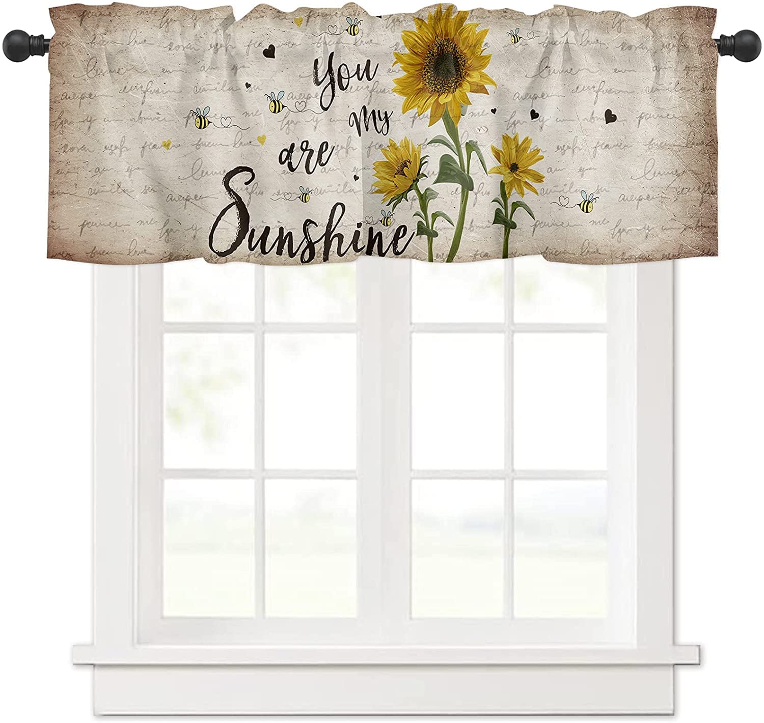 Sunflower Curtain Valance For Windows Rustic Window Toppers Valances Rod Pocket Window Treatments 1 Panel My Sunshine Retro Lett