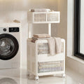 Leinuosen Foldable 2tier Plastic Laundry Basket with Wheels and Handle 43.8 L Double Collapsible Laundry Hamper Multifunction 