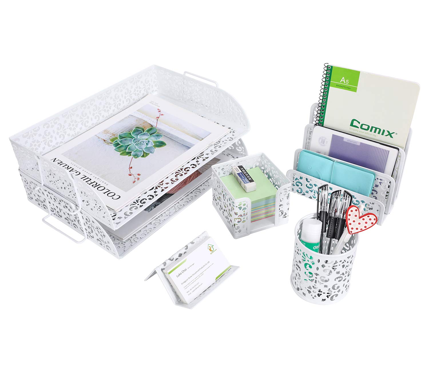 Easypag 5 In 1 Desk Organizer Set - 2 Tier Stackable Desk Tray,Letter Sorter, Pen Holder,Business Card Holder And Stick Note Hol