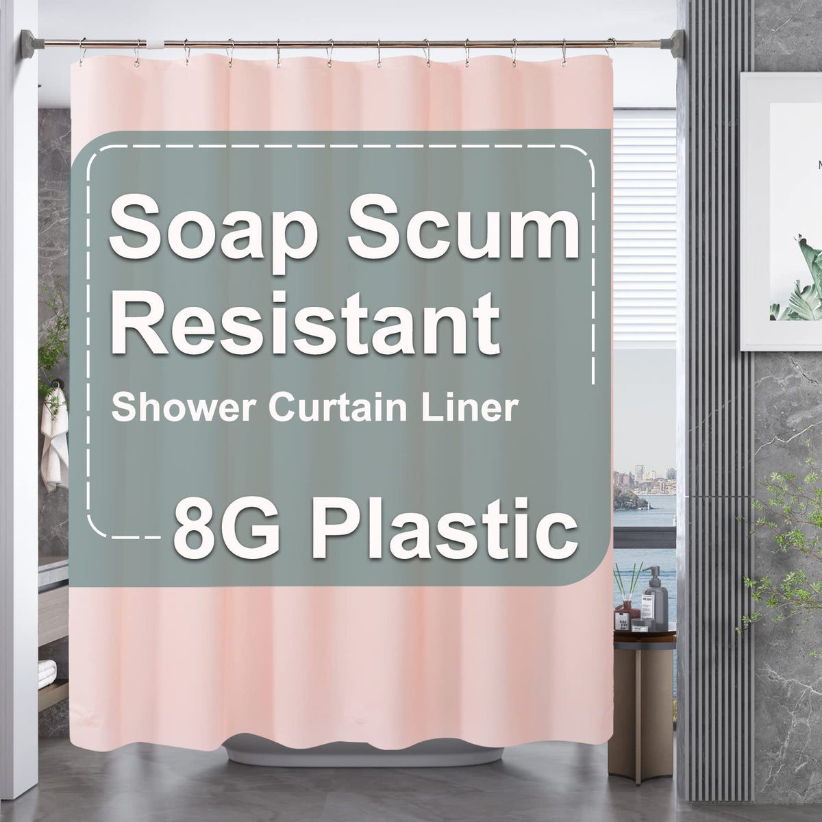 Amazerbath Plastic Shower Curtain, 72 X 72 Inches Peva Heavy Duty Pink Shower Curtain, Waterproof Heavy Weight Thick Bathroom Cu