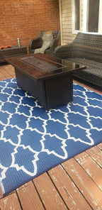 Mad Mats Geometric Outdoor Rug, Reversible Plastic Mat (5' X 8', Casa Blanca - Blue/White)