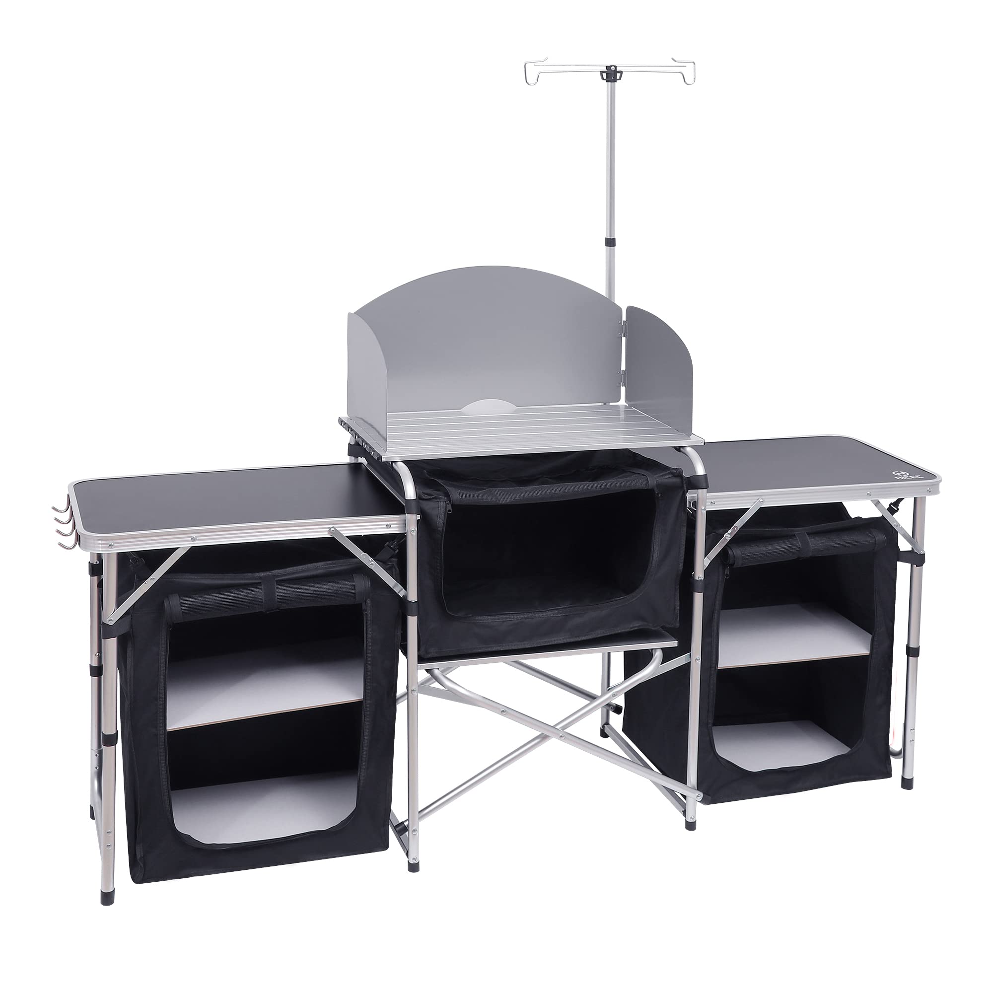 Nice C Camping Kitchen Table, Folding Table, Upgrade Light Stand And Windshield Cooking Station & 3 Organizers, Carry Bag For Outdoor, Beach, Bbq, Picnic, Cooking, Indoor, Office(Silver)
