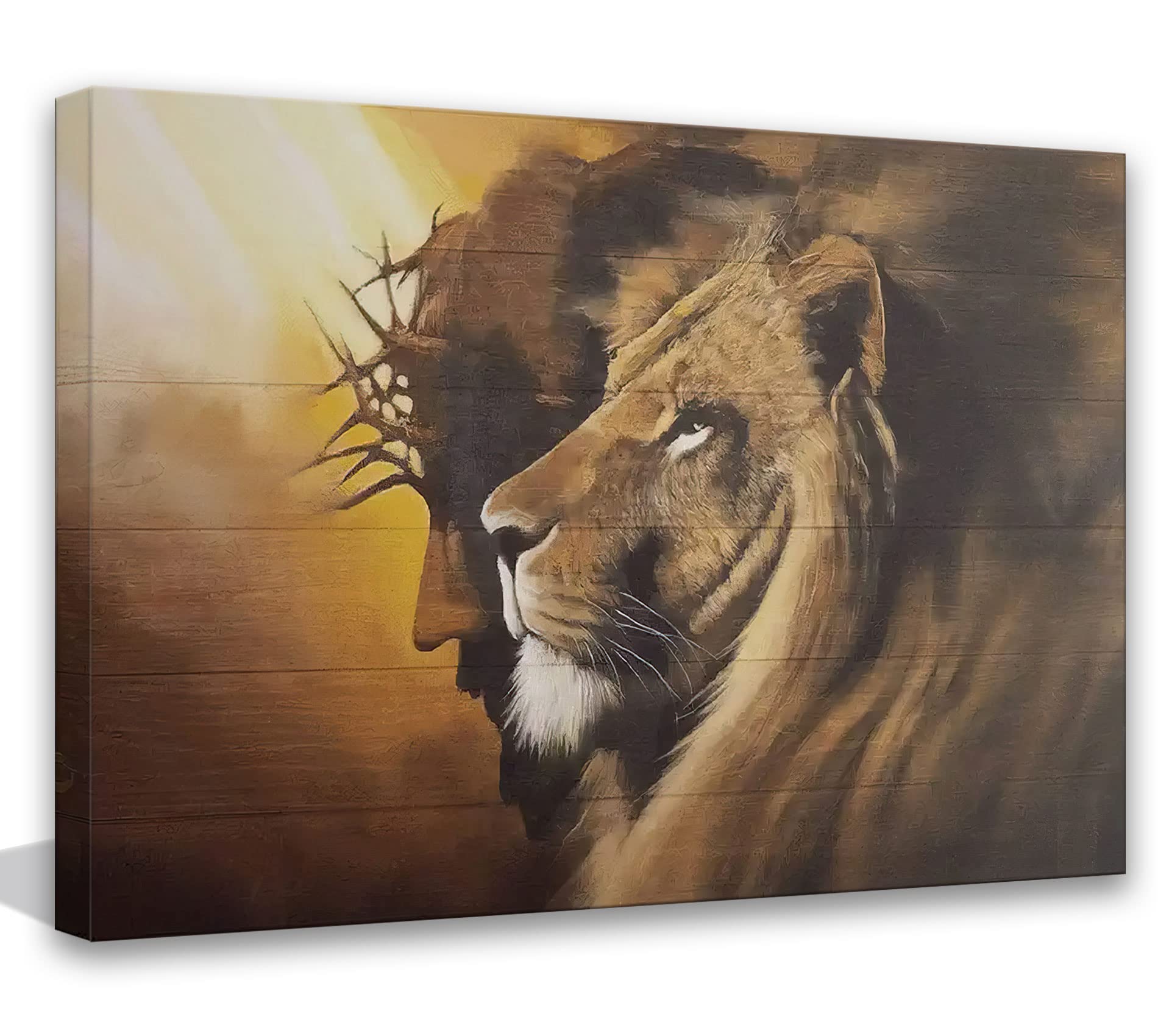 Framed Jesus and Lion Canvas Wall Art Decor Picture of Christians God Judas Inspiring Prints Painting Artwork for Living Room Be