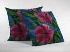 HomeRoots Hot Pink On Blue Broadcloth 28â€ Pink Blue Hibiscus Indoor Outdoor Throw Pillow