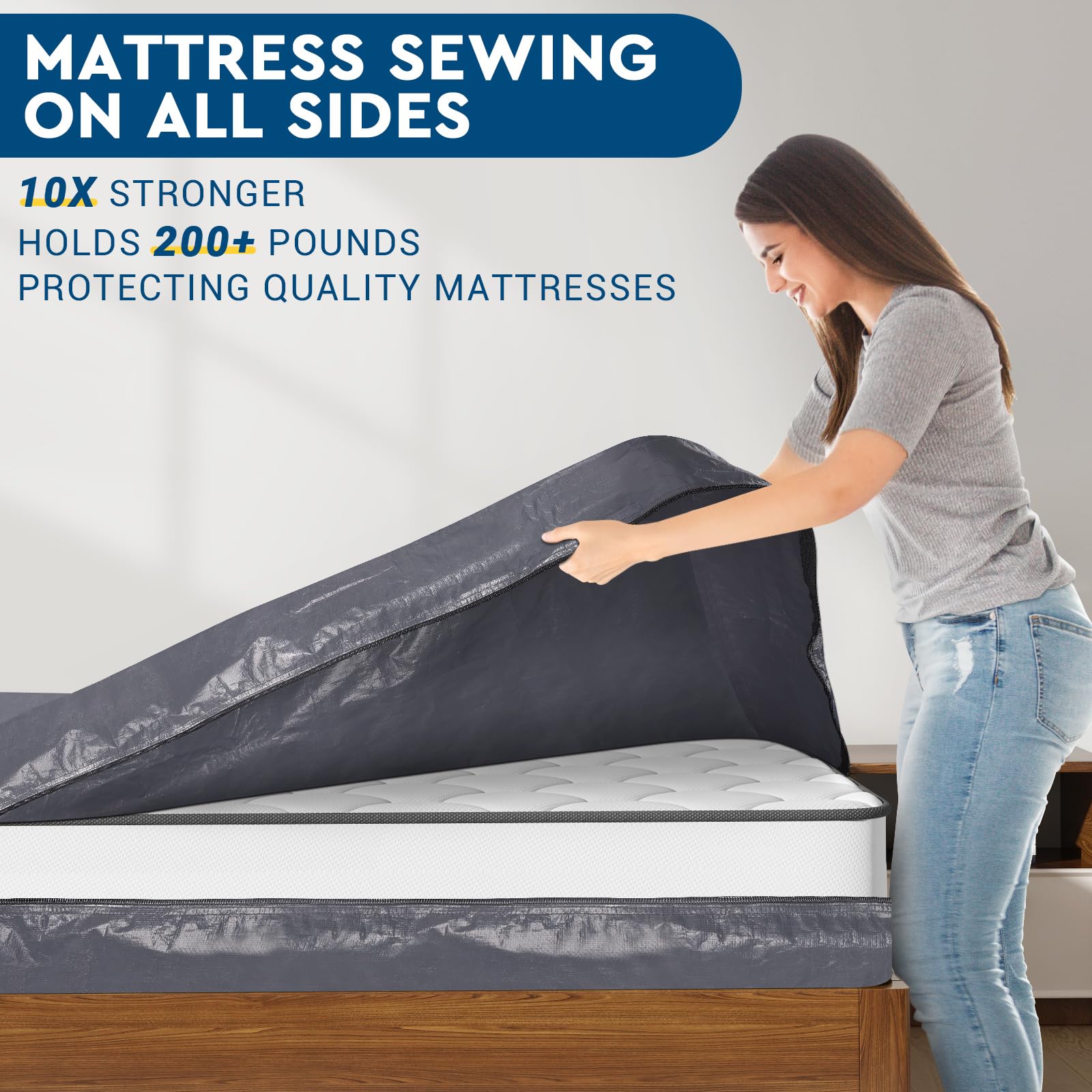 Storageright Mattress Bags For Moving, King Size - Extra Thick Mattress Cover For Moving With 8 Handles And Zipper, Heavy Duty Mattress Bags For Storage, Reusable Mattress Storage Bag, Moving Bag