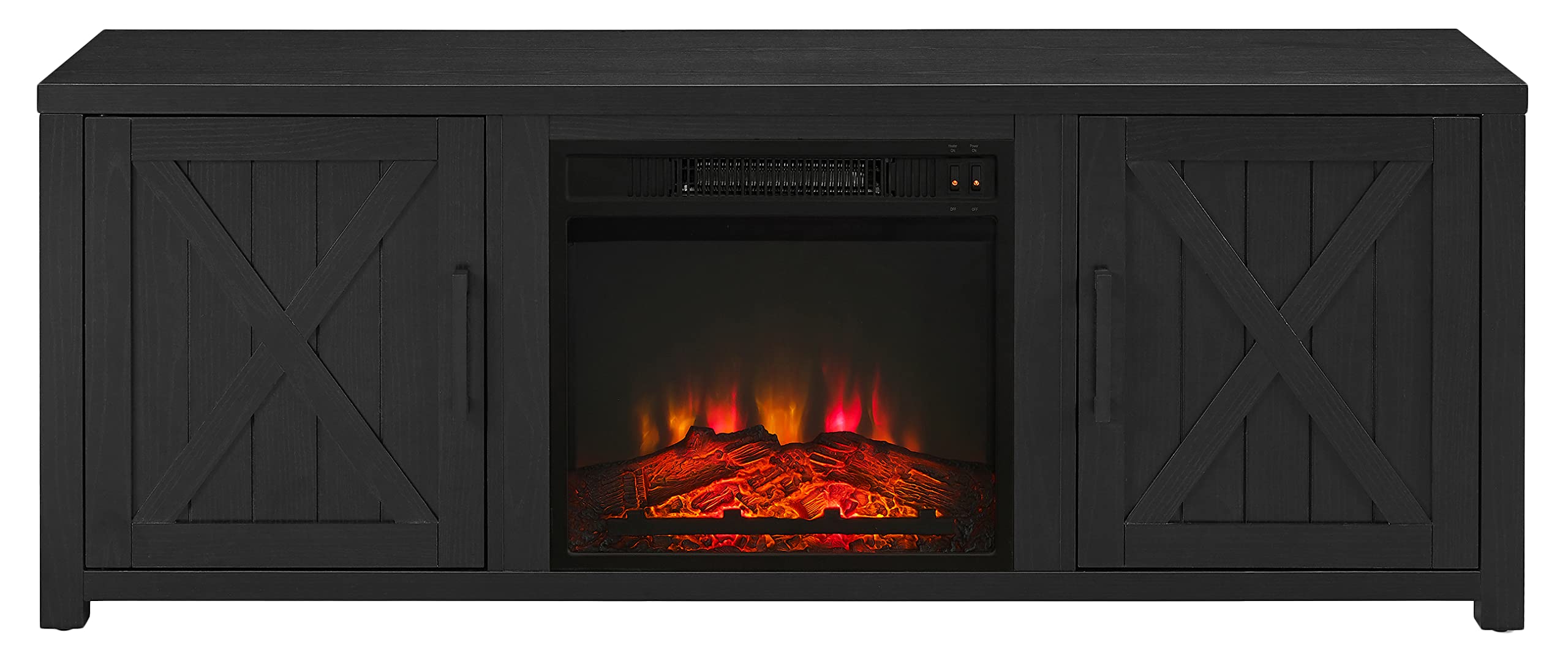 Crosley Furniture Gordon Low Profile Fireplace TV Stand for 65+ inch TVs, Entertainment Center with Shelves, Black