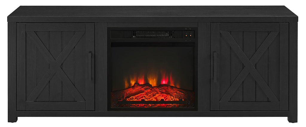 Crosley Furniture Gordon Low Profile Fireplace TV Stand for 65+ inch TVs, Entertainment Center with Shelves, Black