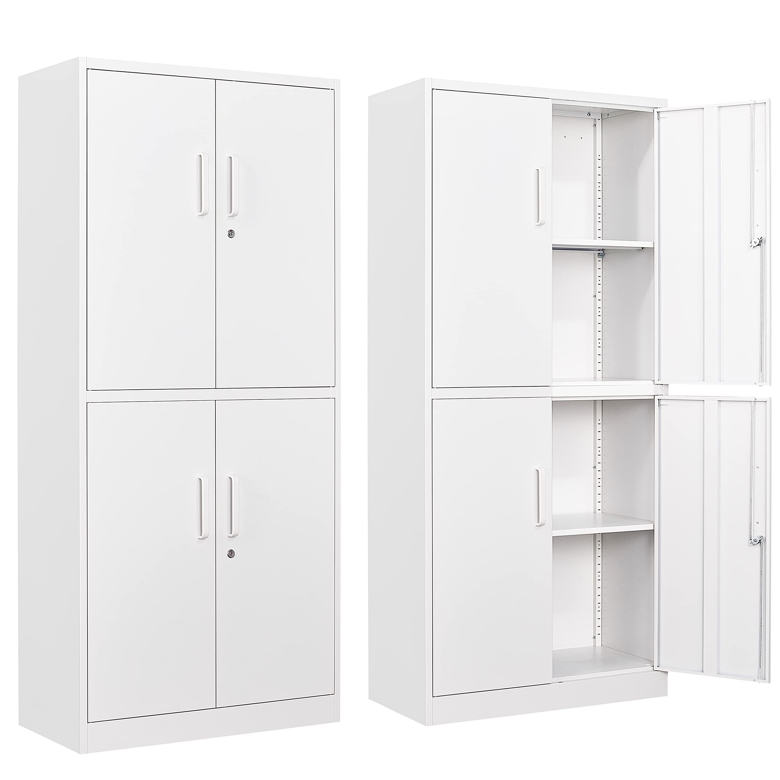 Metal Storage Cabinet with 3 Adjustable Shelves,Garage Storage Cabinet with Lock,White Metal Cabinet with Locking Doors,Steel Ca