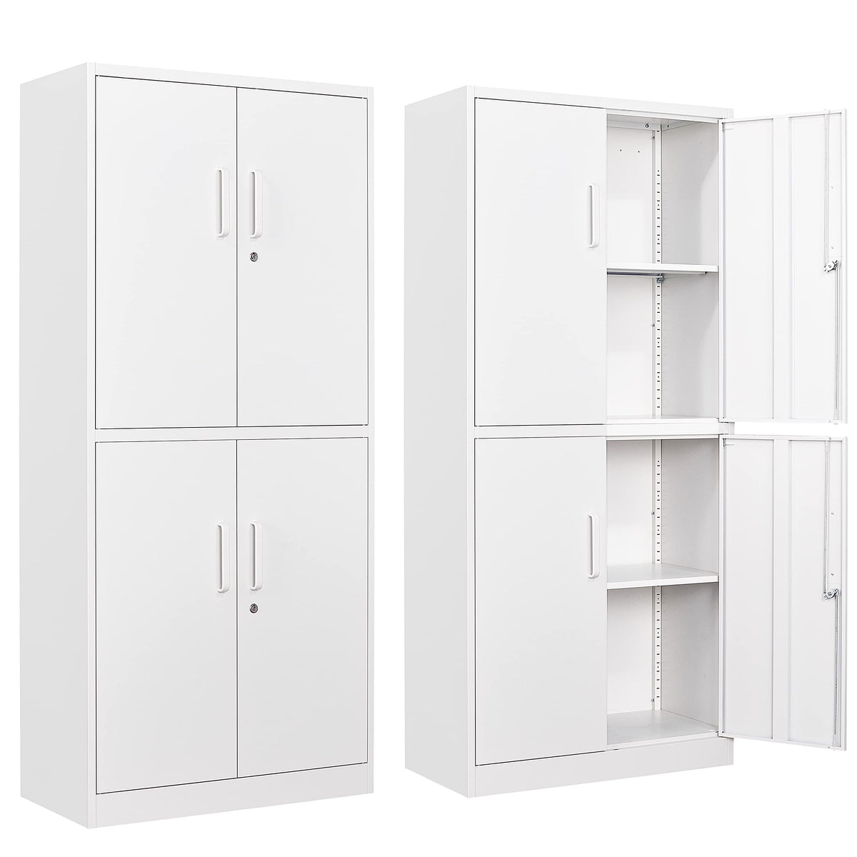 Metal Storage Cabinet with 3 Adjustable Shelves,Garage Storage Cabinet with Lock,White Metal Cabinet with Locking Doors,Steel Ca