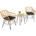 Kotek 3 Pieces Patio Bistro Set, Outdoor Rattan Conversation Set With Glass Top Coffee Table & Seat Cushions, Indoor Outdoor Wicker Bistro Furniture Set For Garden Backyard Porch Balcony (Black)