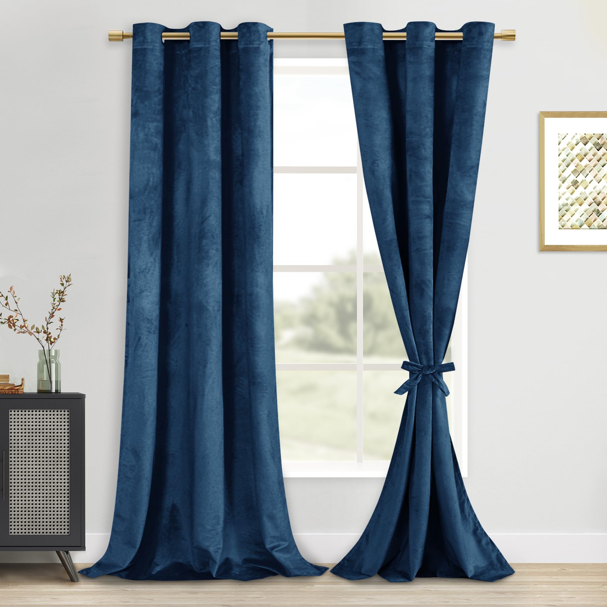 DWCN Velvet Curtain Panels - Grommet Top Tieable Thermal Insulated Window Treatment Set Home Decor Modern Blackout Curtains for 