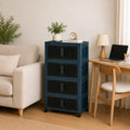 Tarkan Diy Stackable Storage Cabinet With Wheels, 50X22X86 Cm, 4Tier Magnetic Door Organiser, Transparent Panels, Navy Blue