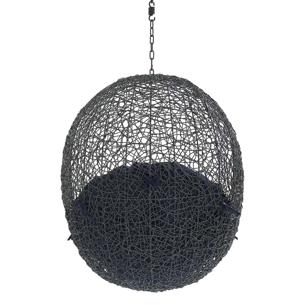 Modway Hide Wicker Rattan Sunbrella® Fabric Outdoor Patio Swing Chair With Hanging Steel Chain In Gray Navy