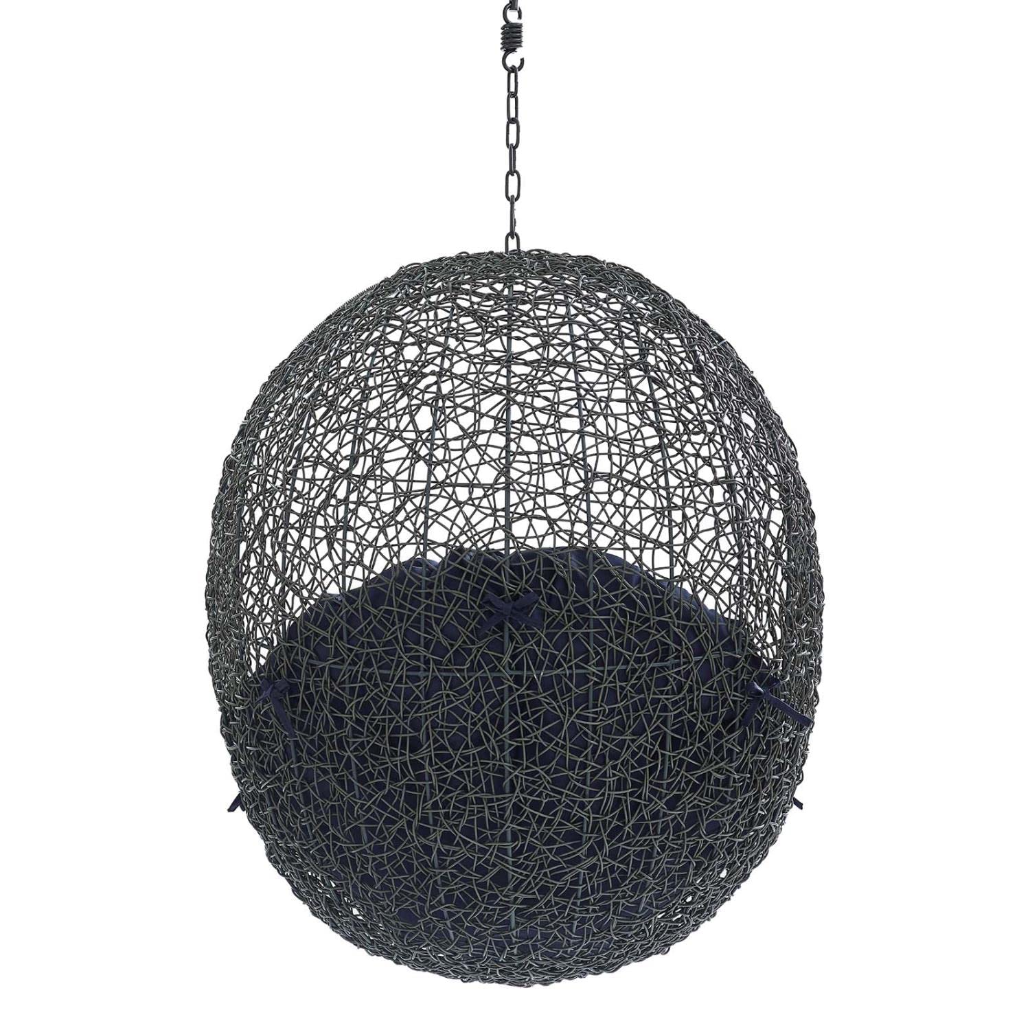 Modway Hide Wicker Rattan Sunbrella® Fabric Outdoor Patio Swing Chair With Hanging Steel Chain In Gray Navy