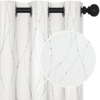 Deconovo 50% Room Darkening Grommet Curtains, Wave Line With Dots Foil Print Blackout Curtains, 84 Inches Long 2 Panels Curtains