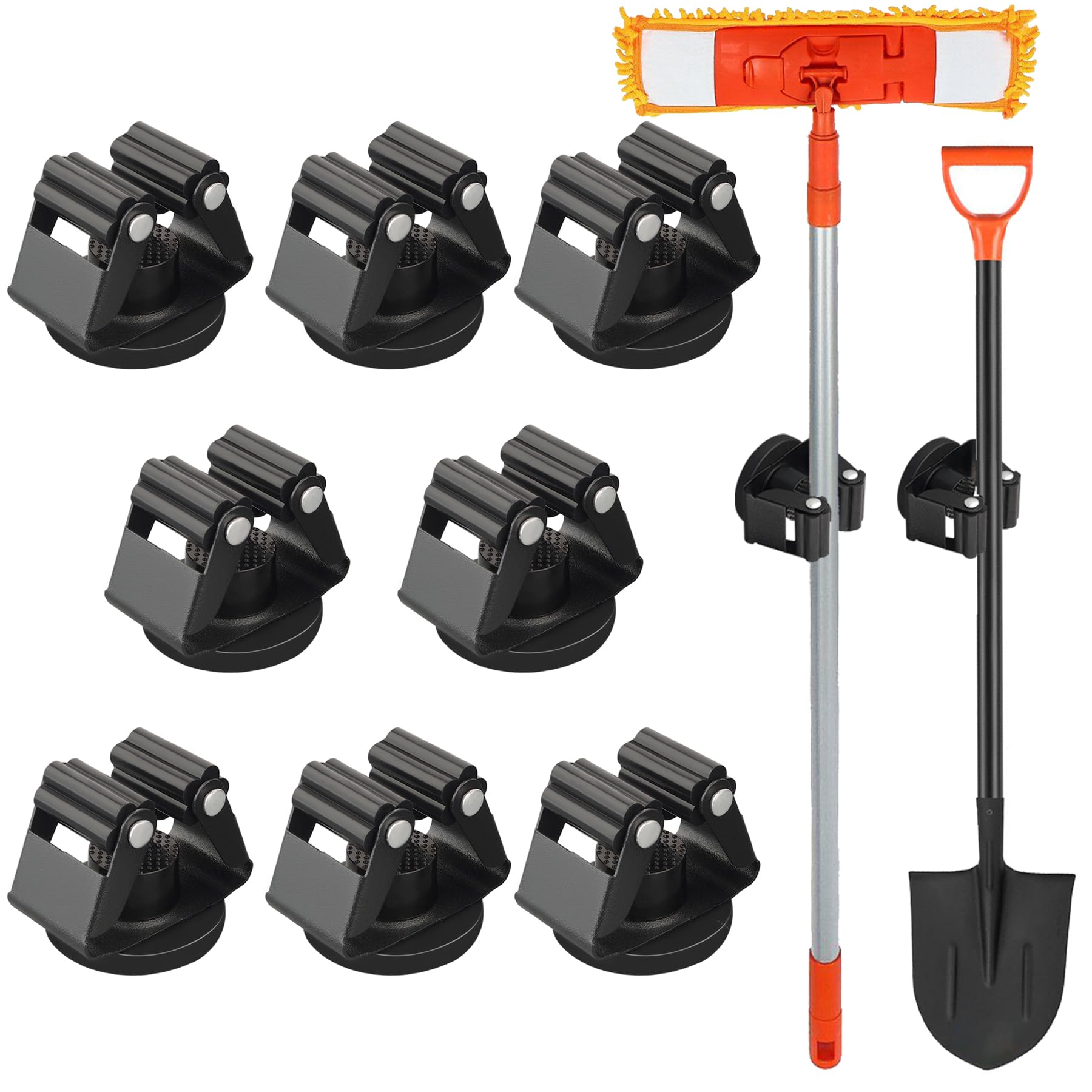 MUTUACTOR Magnetic Broom Holders,8PCS Anti-Slip Magnetic Mount Storage Broom Holder with Rubber Grippers, 12lbs Heavy Duty Magne