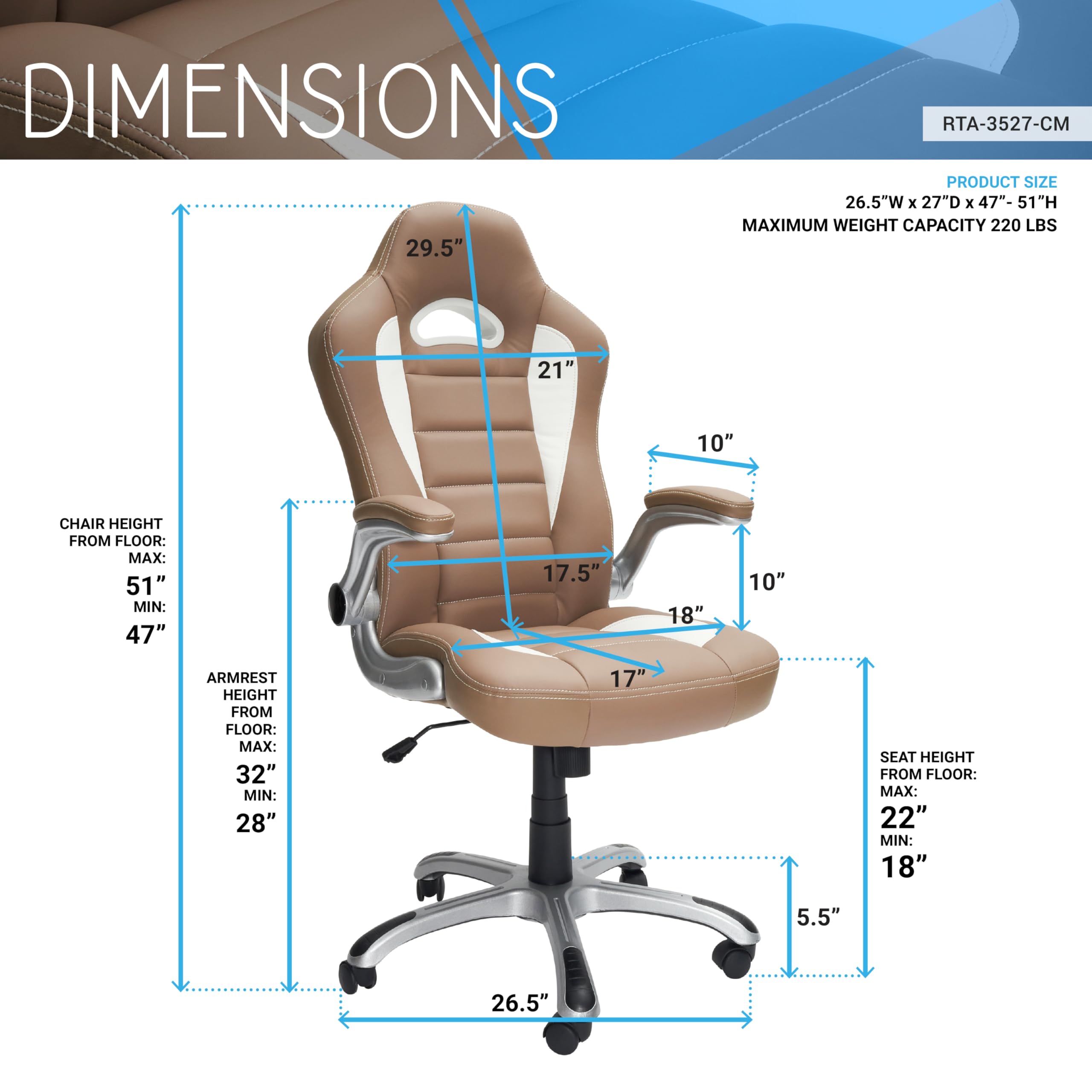 Techni Mobili Sport Race Executive Chair, Camel