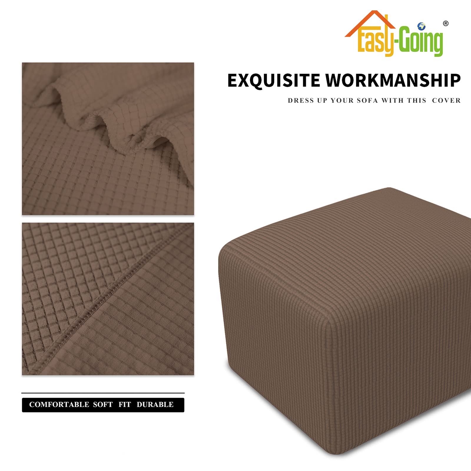Easy-Going Stretch Square Ottoman Cover Folding Storage Stool Furniture Protector Soft Rectangle Slipcover With Elastic Bottom (15X15X15Inch, Brown)