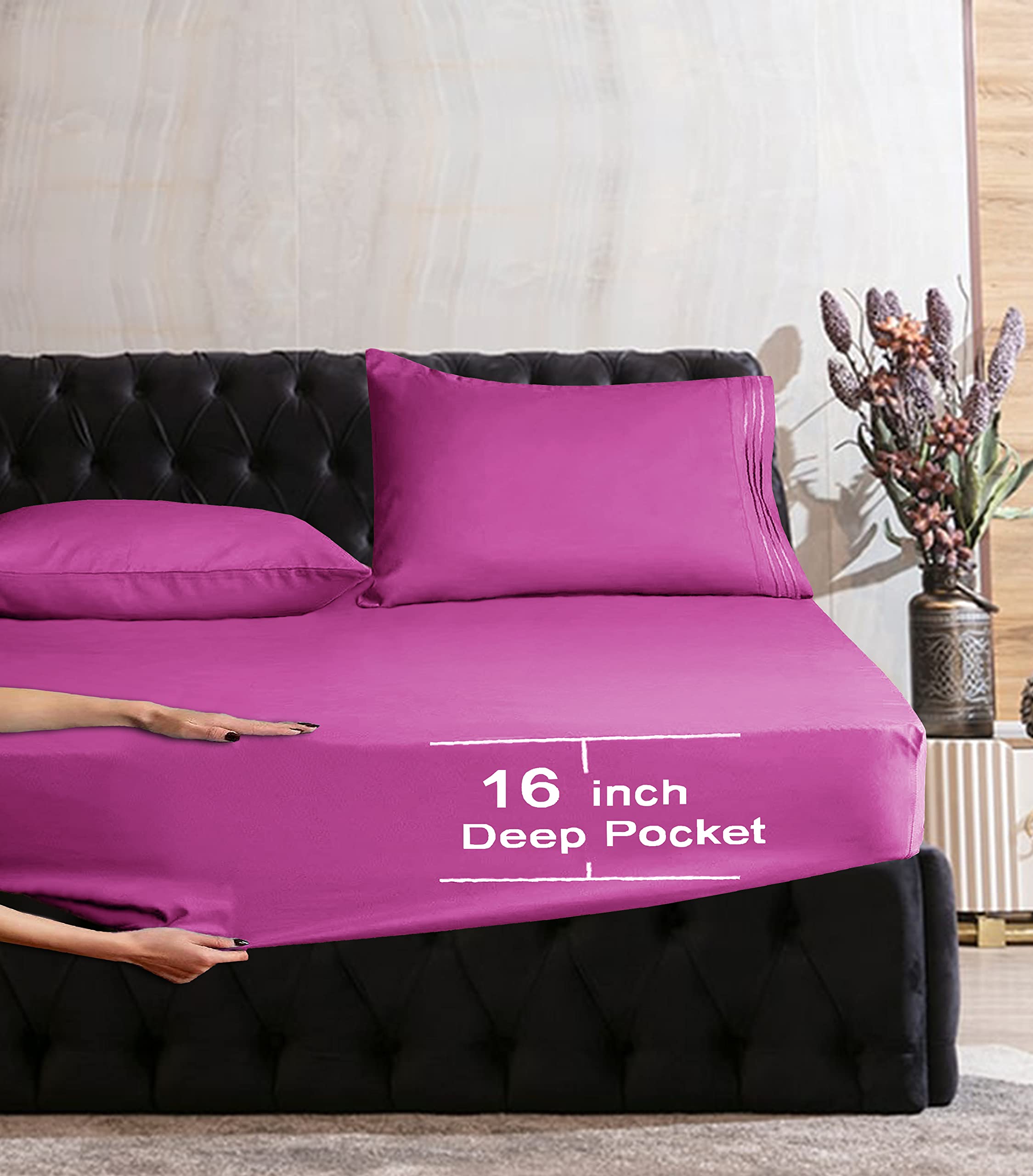 Elegant Comfort Luxurious Wrinkle Resistant 1500 Thread Count Egyptian Quality 1-Piece Fitted Sheet All Around Elastic -Deep Pocket- Ultra Soft Bottom Fitted Sheet, Twin/Twin Xl, Hot Pink