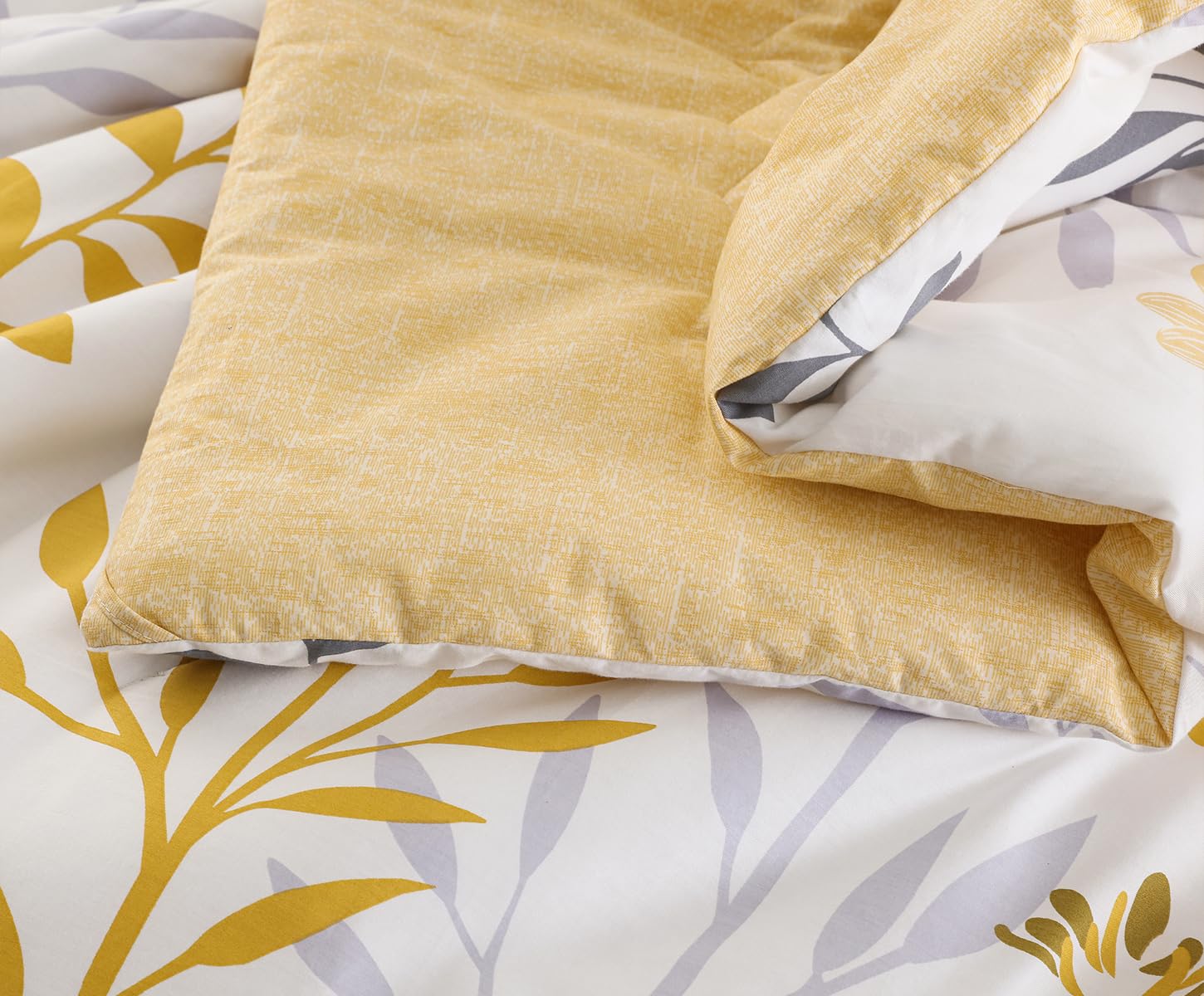 Sleepbella Comforter Twin Size, 600 Thread Count Cotton Grey Branch With Yellow Flower & Grey Leaves Pattern Orange Reversible C