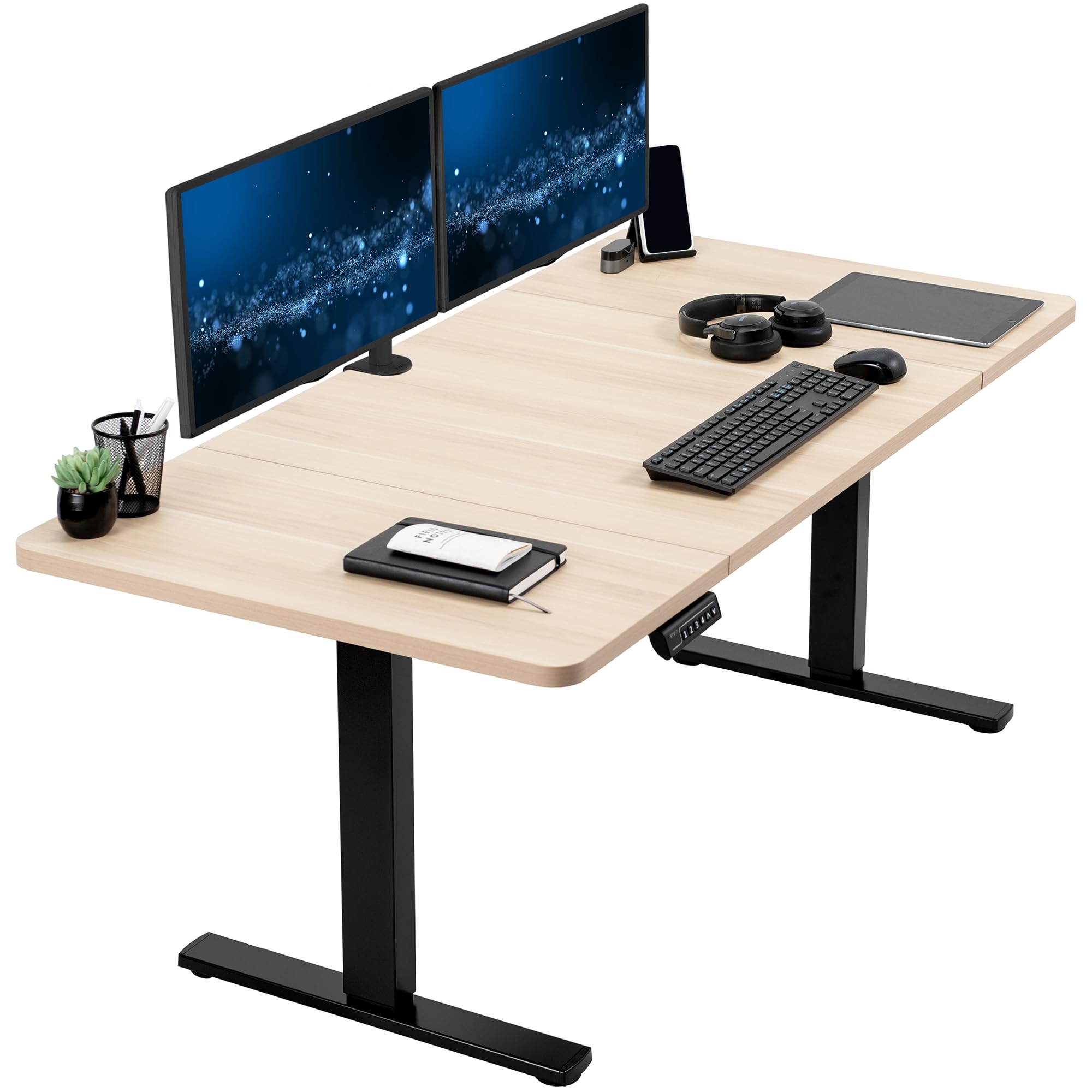 VIVO Electric 60 x 30 in Standing Desk, Memory Height Adjustment, 1B Series, Holds 220 lbs, Light Wood Top Black Frame, DESK-KIT