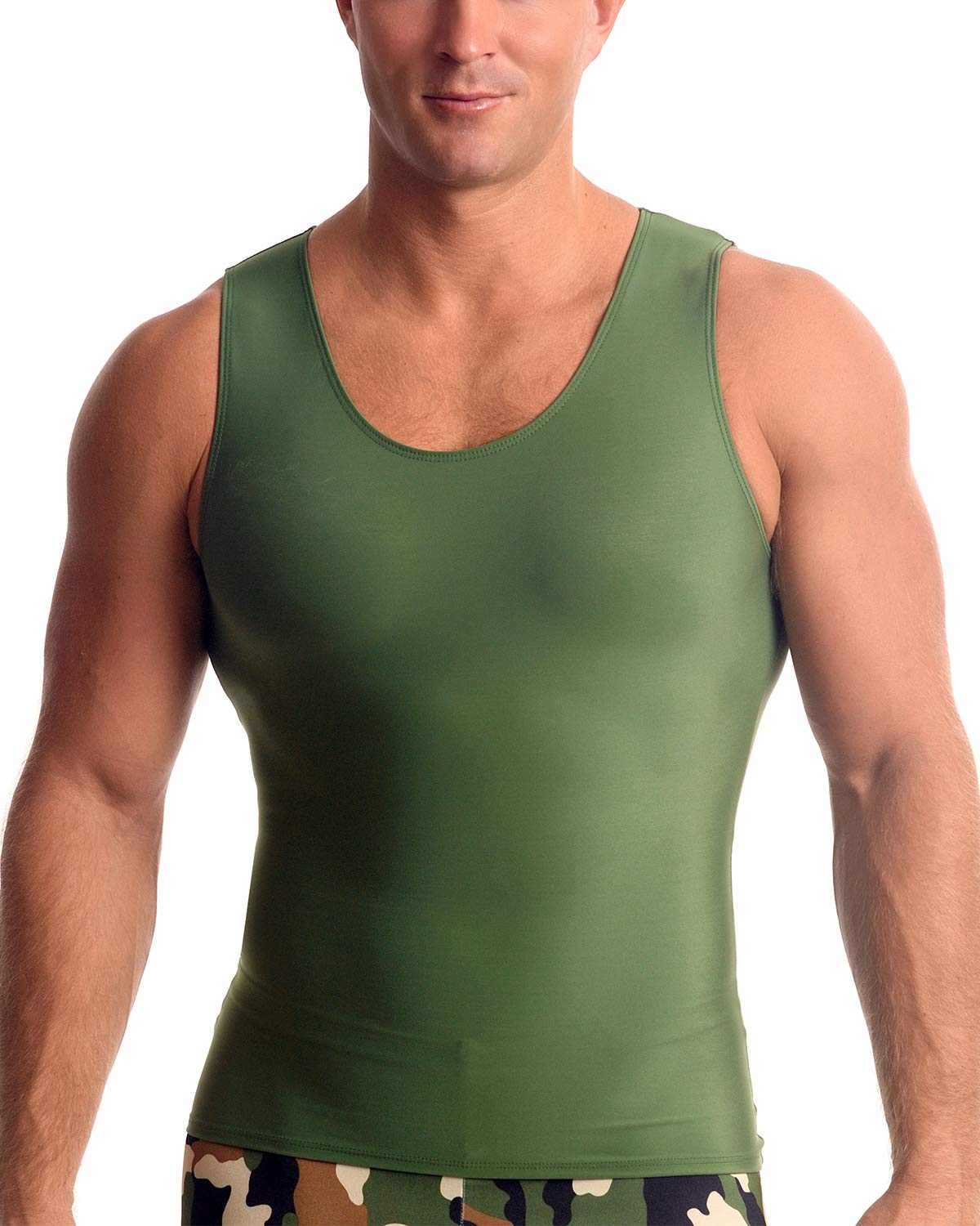 Insta Slim Mens Slimming Compression Muscle Tank Top Body Shaper Abdomen Control Undershirt (Army-4Xl)