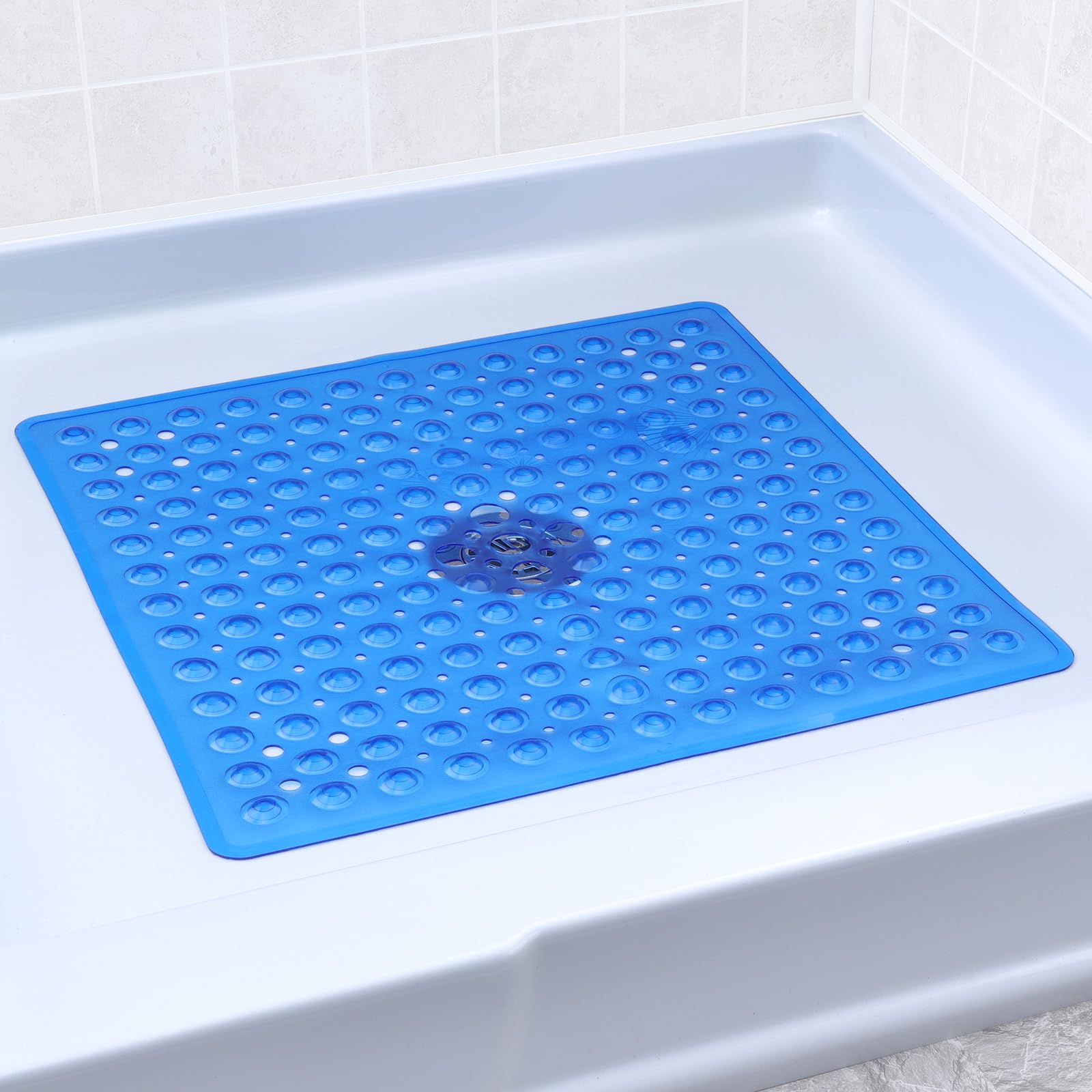 SlipX Solutions Essential Square Shower Mat, 21x21, Grippy Textured Surface, 25% Stronger Suction Cups, Non-Slip Shower Floor Ma