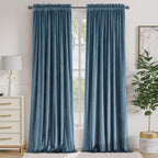 Lazzzy Blue Velvet Curtains 108 Inches Long Room Darkening Drapes For Bedroom Living Window Treatments Rod Pocket 2 Panels, Dark Slate, W62 X L108