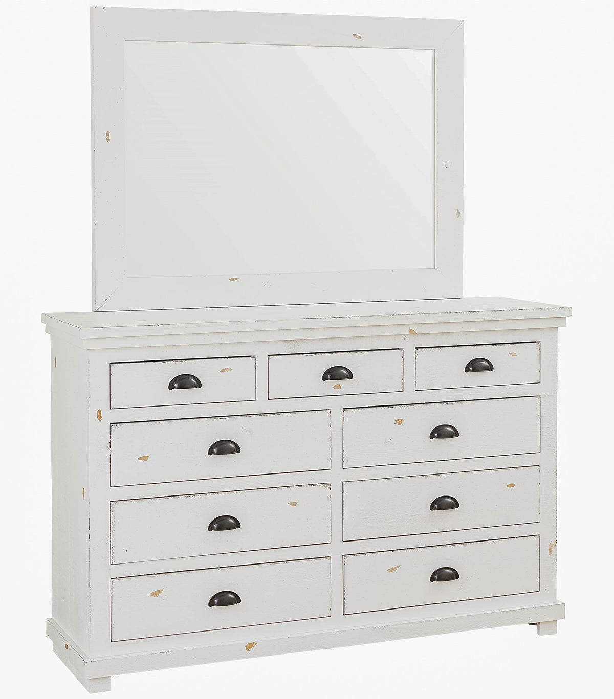 Progressive Furniture Willow Drawer Dresser With Mirror, Distressed White