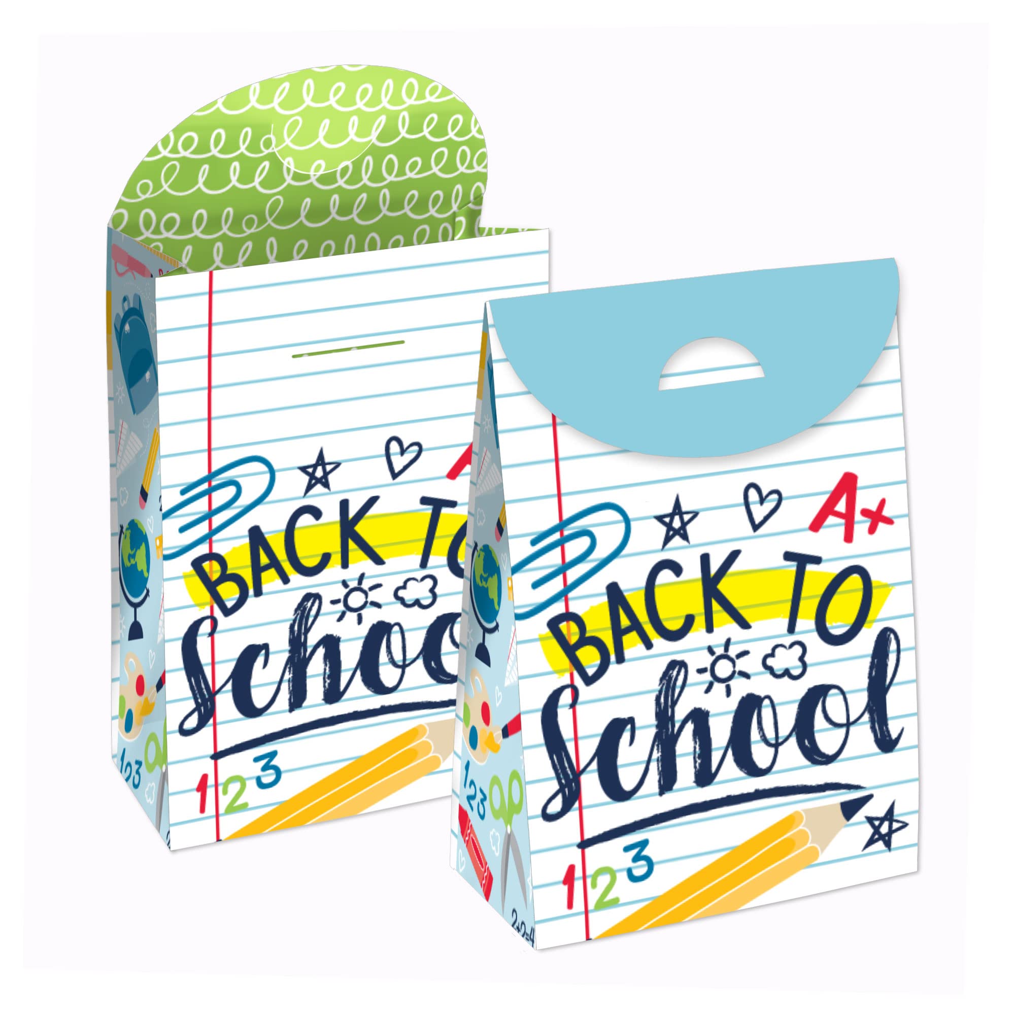 Big Dot of Happiness Back to School - First Day of School Classroom Gift Favor Bags - Party Goodie Boxes - Set of 12