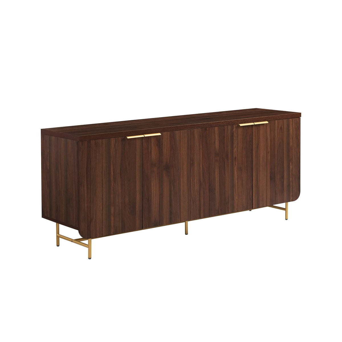 Walker Edison Lowen Contemporary Fluted-Door Sideboard, 69 Inch, Gold/Dark Walnut