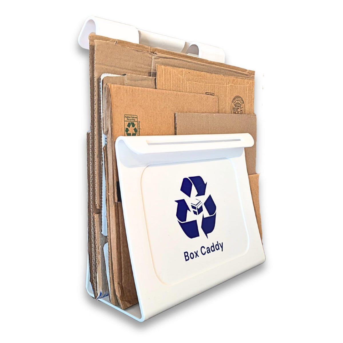 Box Caddy Cardboard Recycling Organizer. Store & Carry boxes. (White)