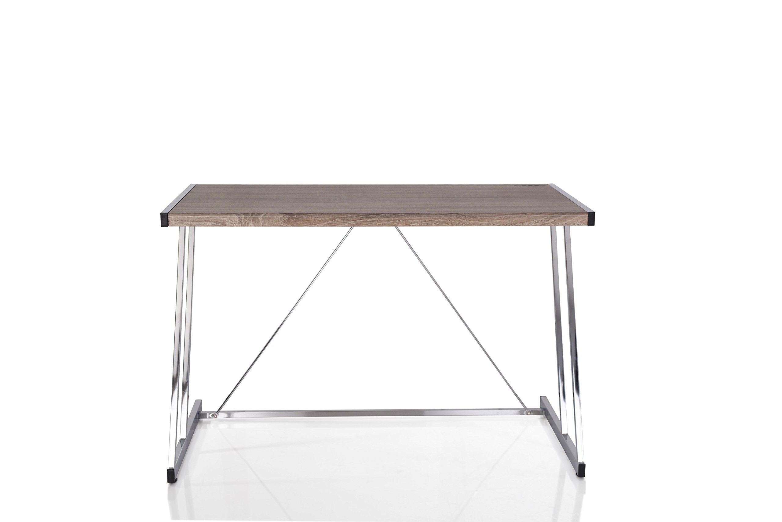 Acme Finis Writing Desk with USB Dock in Weathered Oak and Chrome