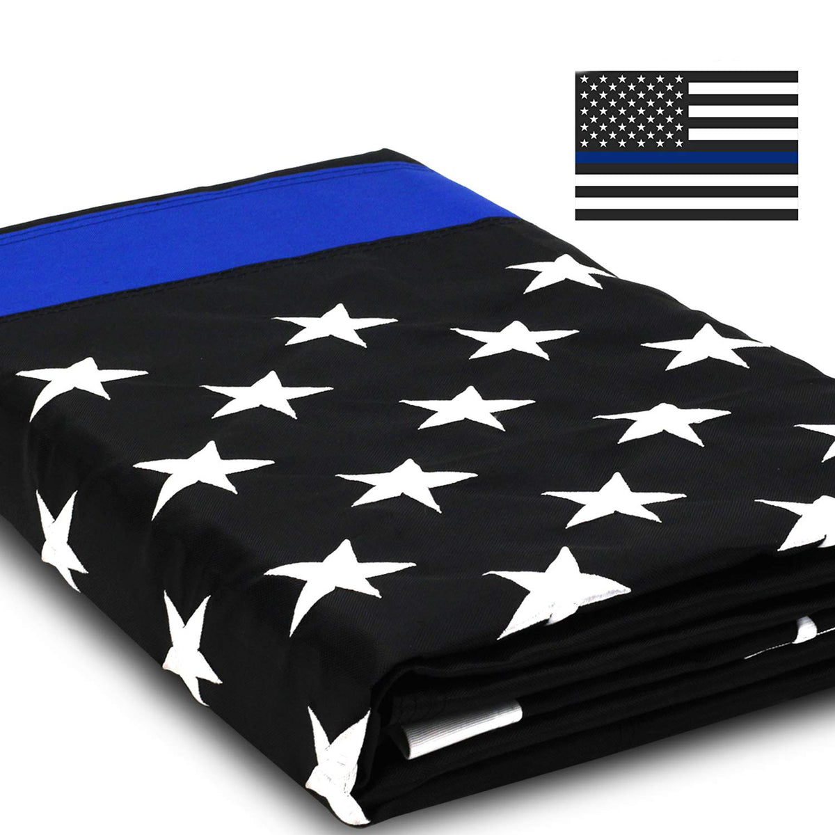 Anley Everstrong Series Thin Blue Line Flag With Embroidered Stars And Sewn Stripes Heavy Duty Nylon - Honoring Police Officers