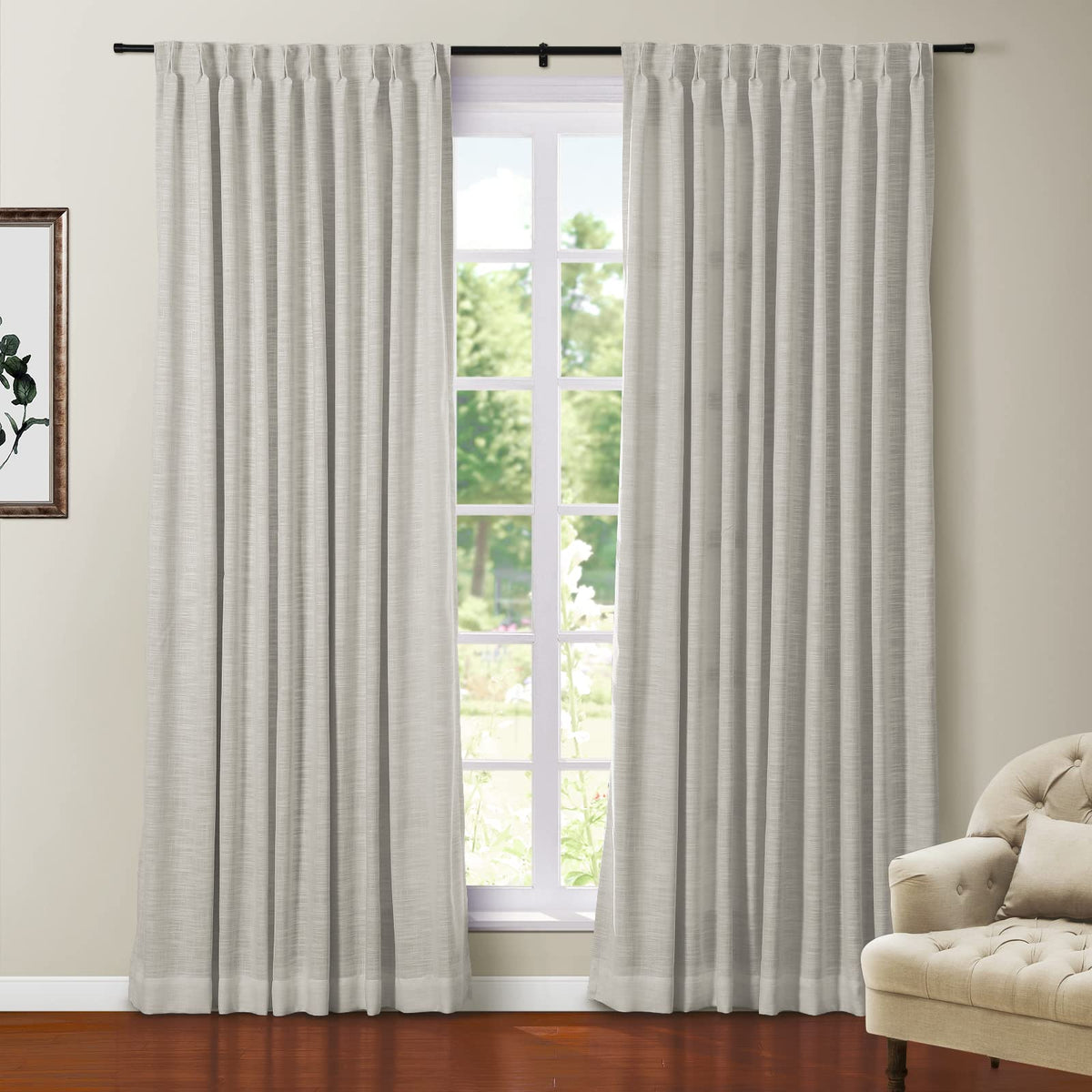 Twopages Polyester Linen Heavy Weight Blackout Curtain With Pinch Pleat And Back Tab Top Window Treatment Panel For Bedroom Ligh
