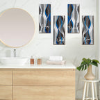 Qunclay Set Of 4 Blue And Black Striped Bathroom Wall Art Grey And White Relax Soak Unwind Breathe Wall Art Farmhouse Rustic Woo
