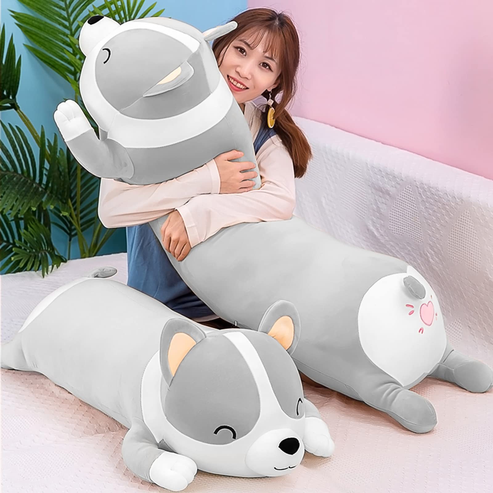 SNOWOLF Shiba Inu Plush Pillow 47inch Stuffed Animal Cute Long Dog Pillow Corgi Akita Soft Plush Toy Comfort Cushion Gifts for G