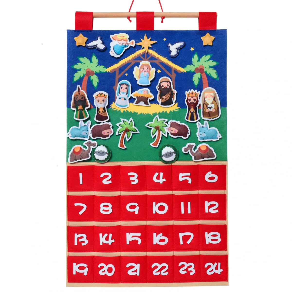 Timoo Nativity Advent Calendar 2023 Fabric Christmas Countdown Calendar for Kids Wall Christmas Advent Calendar with Pockets and
