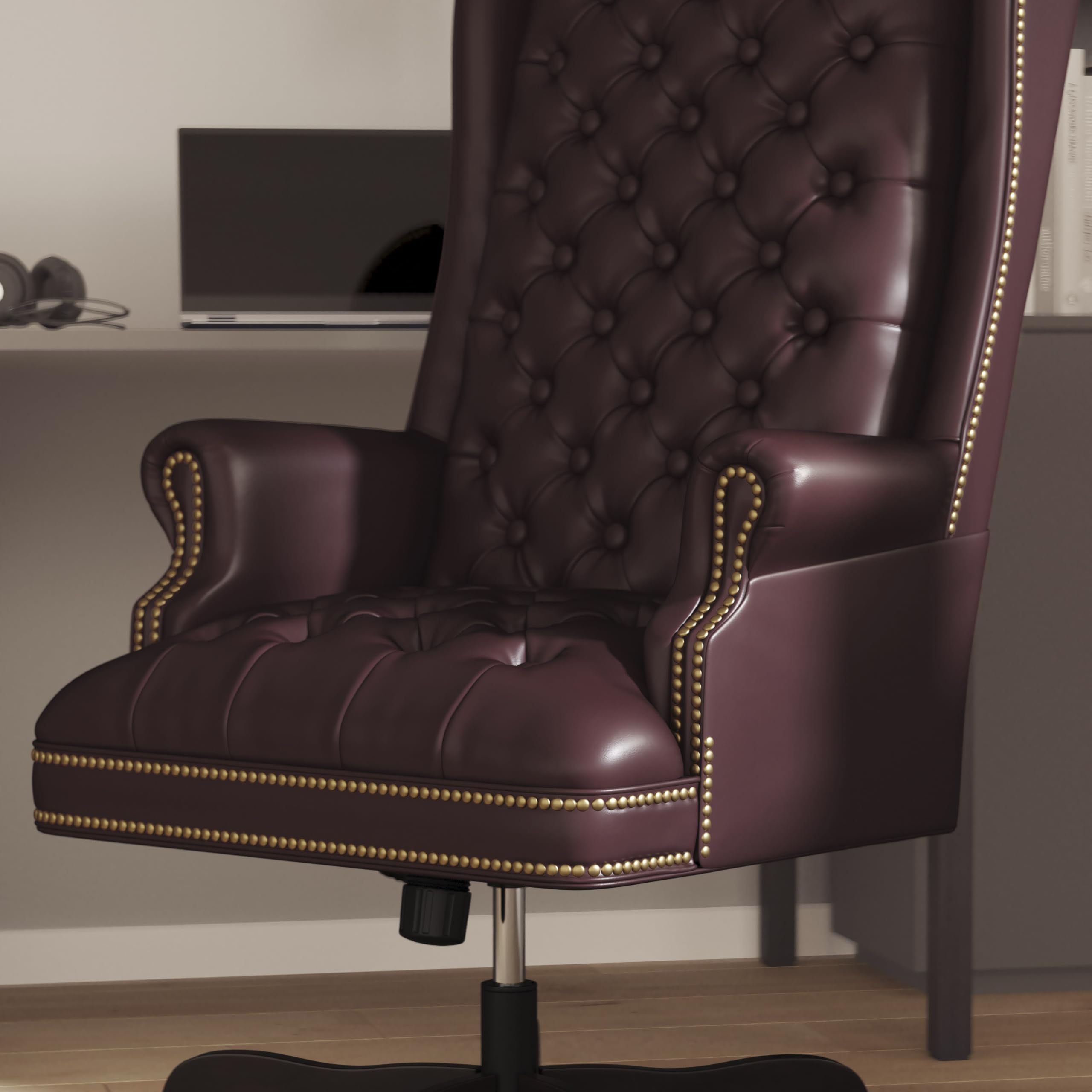 Flash Furniture High Back Traditional Fully Tufted Burgundy Leathersoft Executive Swivel Ergonomic Office Chair With Arms