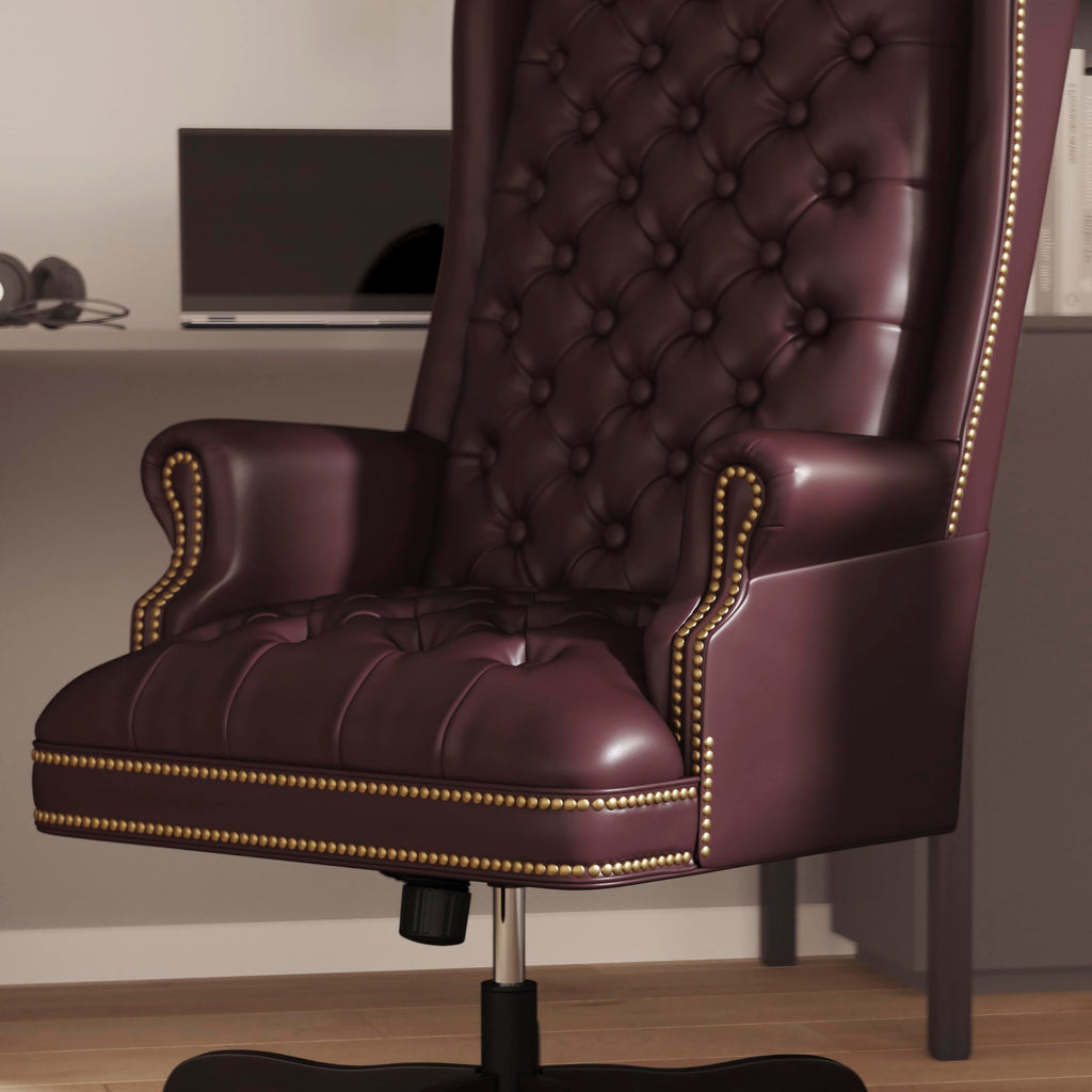 Flash Furniture High Back Traditional Fully Tufted Burgundy Leathersoft Executive Swivel Ergonomic Office Chair With Arms