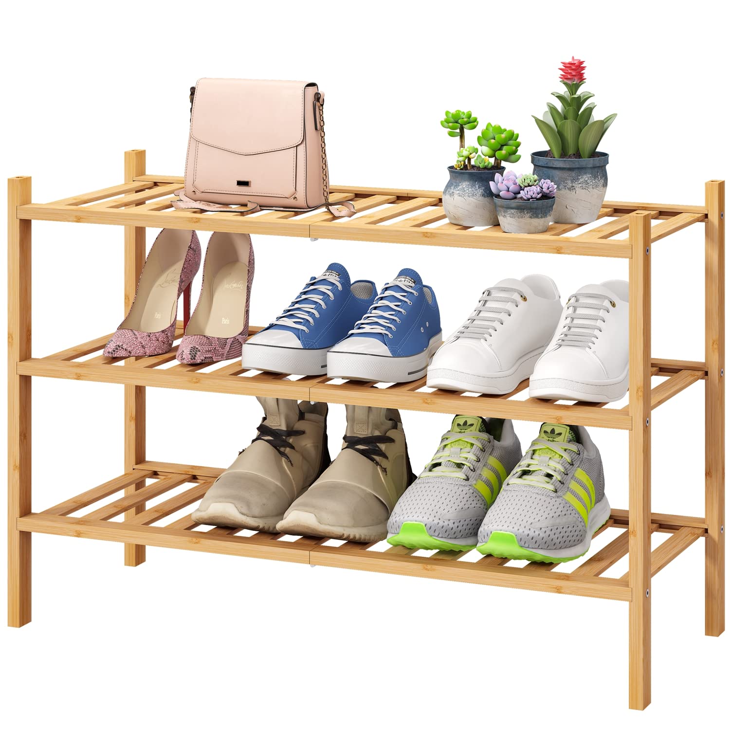 Viewcare 3-Tier Free Standing Shoe Racks, Bamboo Wood Shoe Rack For Entryway & Closet, Beautiful | Natural | Functional | Sturdy Shoe Rack