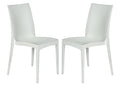 LeisureMod Hickory Indoor-Outdoor Modern Weave Design Stackable Dining Side Chair Set of 2 (White)