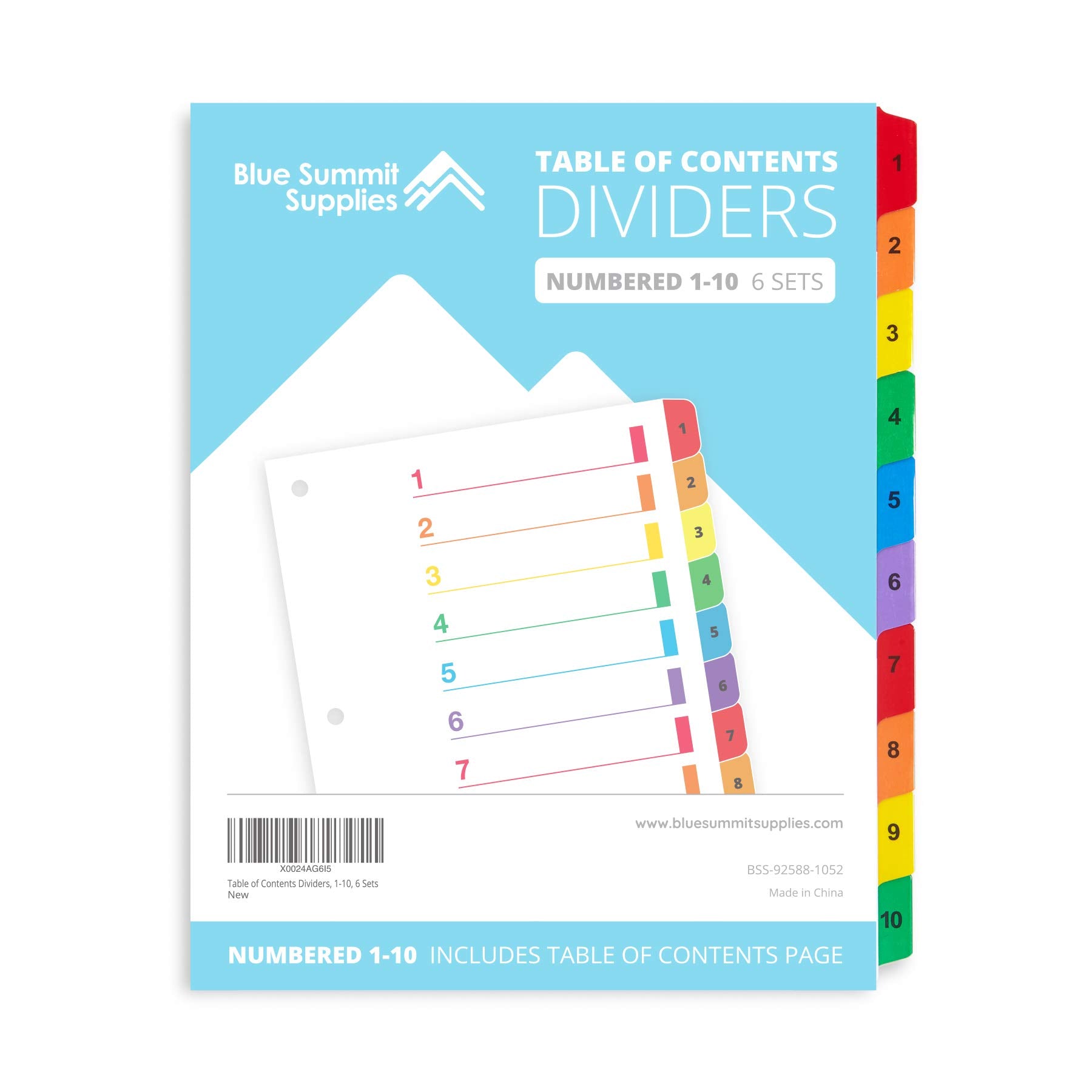 Blue Summit Supplies 10 Tab Binder Dividers For 3 Ring Binder Or Notebook, Subject Dividers With Multicolor Numbered Tabs, Inclu
