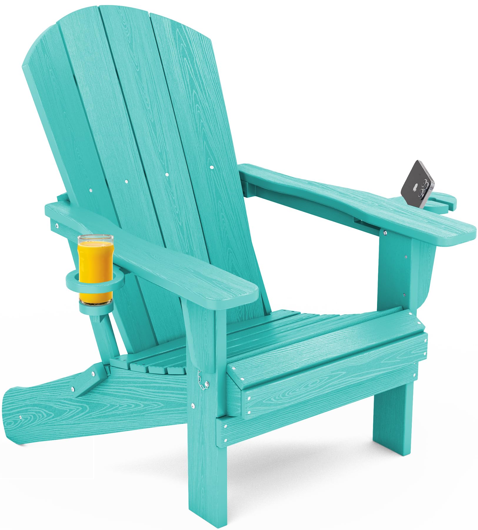 SERWALL Adirondack Chair with Cup Holders - Composite Adirondack Chairs HDPE Outdoor Chairs All Weather Use- Green