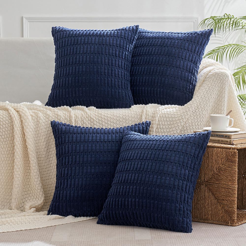 Miulee Pack Of 4 Corduroy Decorative Throw Pillow Covers 18X18 Inch Soft Boho Striped Pillow Covers Modern Farmhouse Home Decor