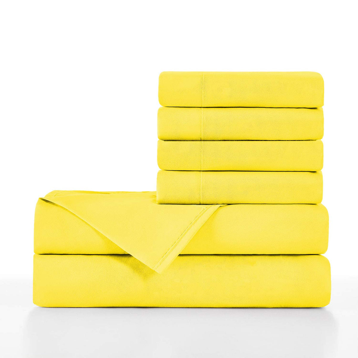 Basic Choice Luxury Soft 2000 Series, Standard 100 By Oeko-Tex, Bed Linen Set, Yellow, 6 Pieces, Queen