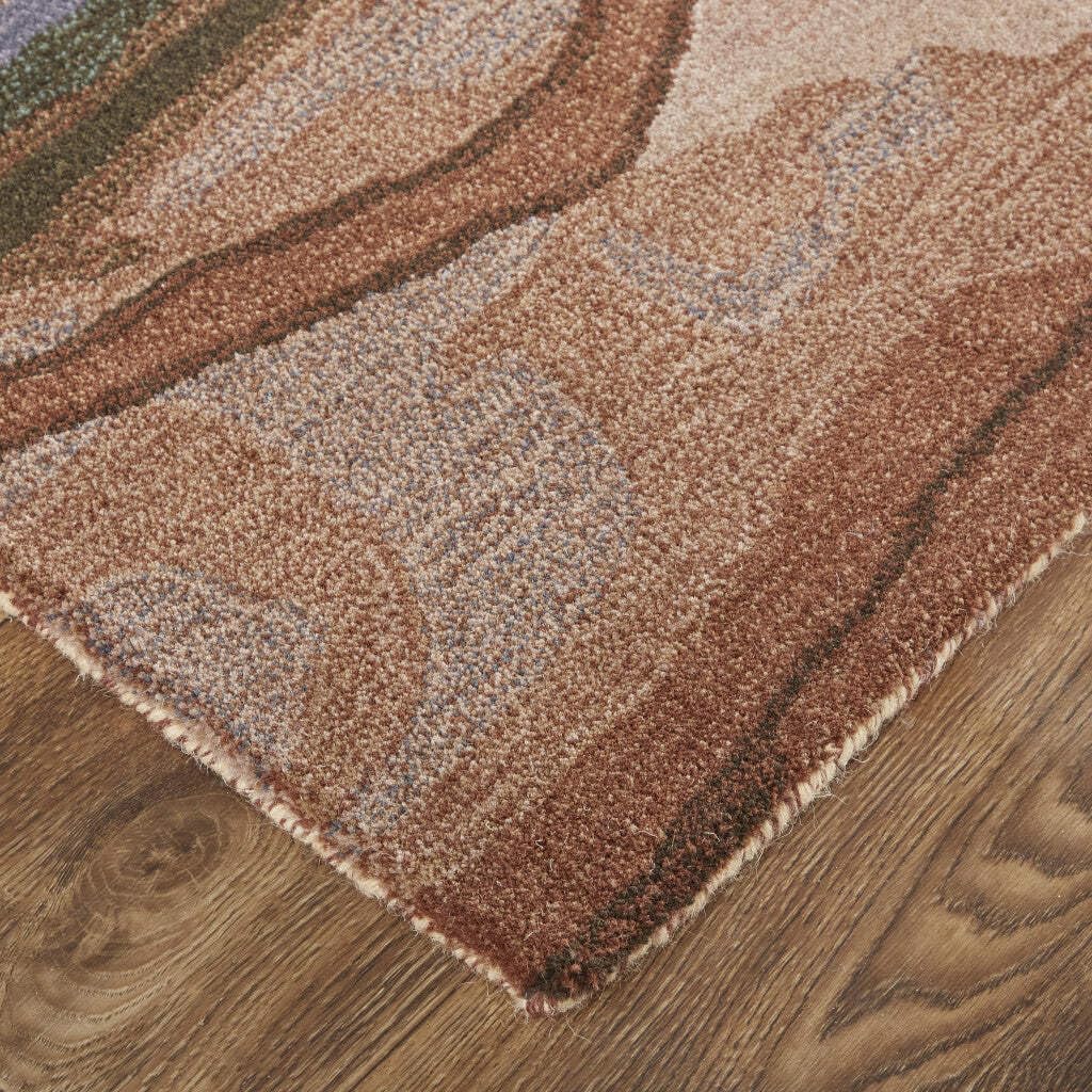 HomeRoots 512750 8 x 10 ft. Blue Red & Ivory Wool Abstract Hand Tufted Handmade Stain Resistant Rectangle Area Rug