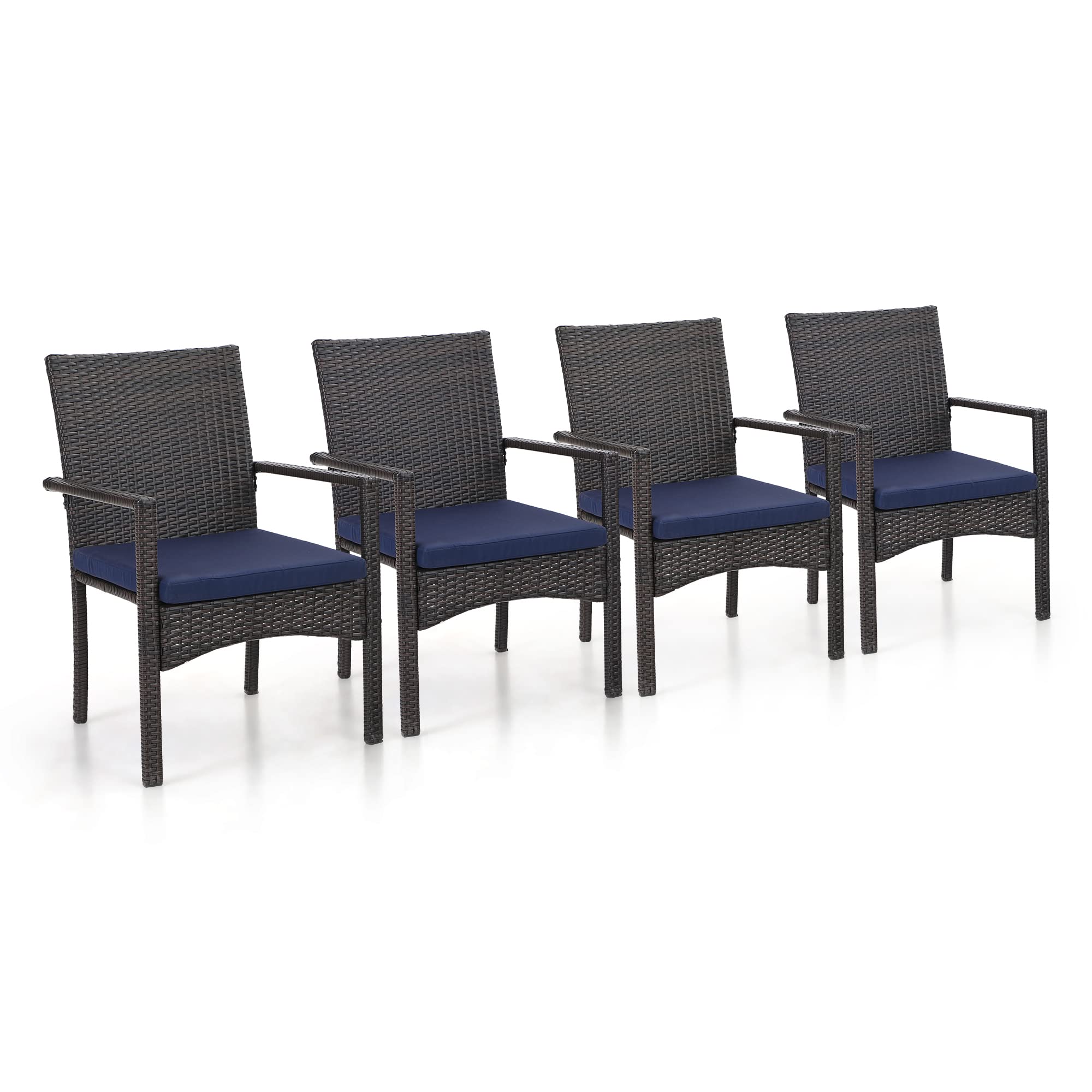 Sophia & William Patio Chairs Set Of 4, 4 Pcs All-Weather Rattan Outdoor Dining Chairs, Lightweight Wicker Dining Chairs With Se