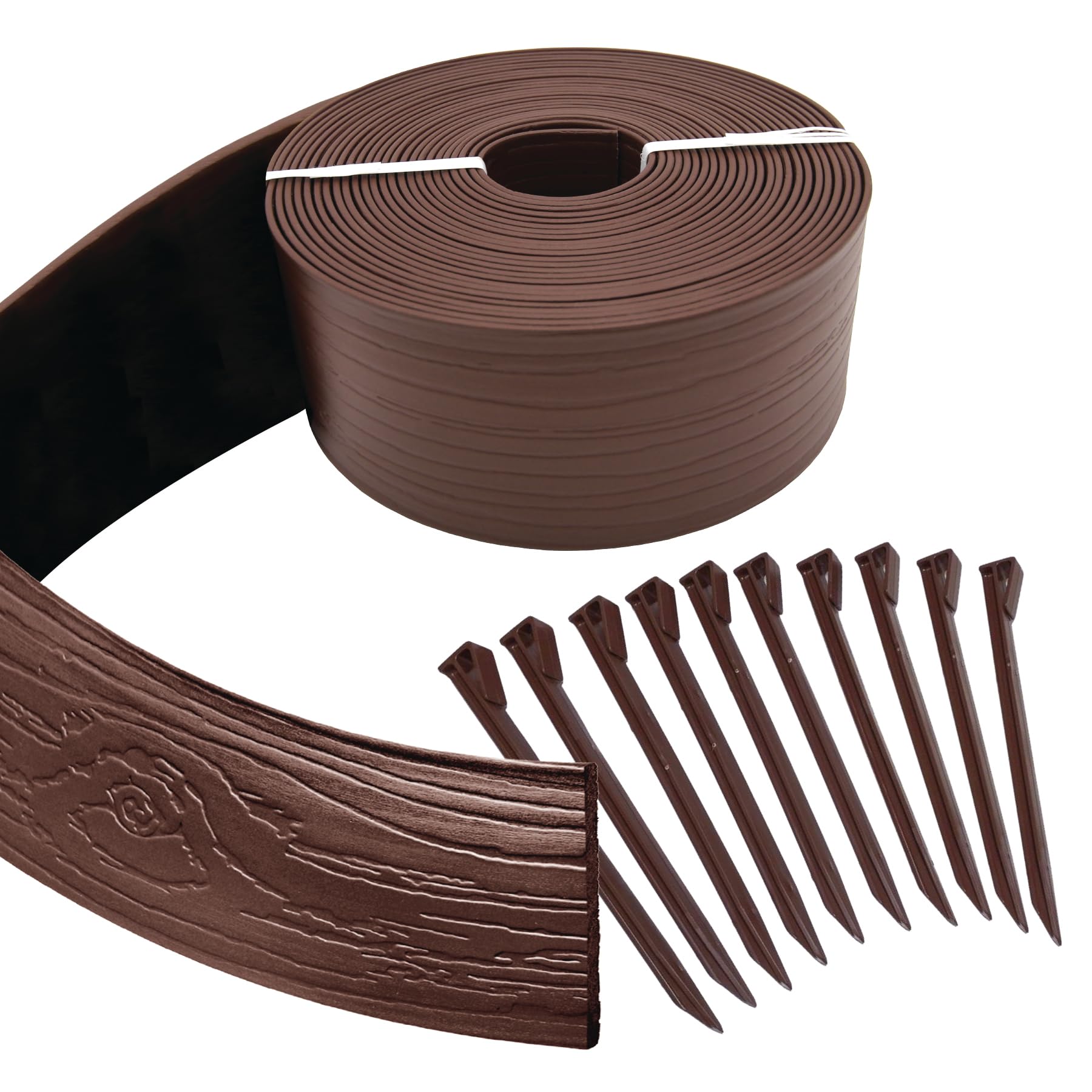 Master Mark Terrace Board, Landscape Coiled Edging, Grass Barrier, Bender Board, Garden Borders (Brown) 4 In. X 40 Ft. With 10 S