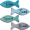4 Pcs Beach Bathroom Decor Wooden Fish Wall Decor Coastal Bathroom Decor Wall Art Sign Relax Soak Unwind Coastal Wall Decor Fish